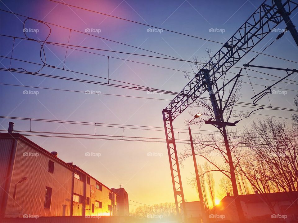 Sunset, Sky, Silhouette, Industry, Voltage