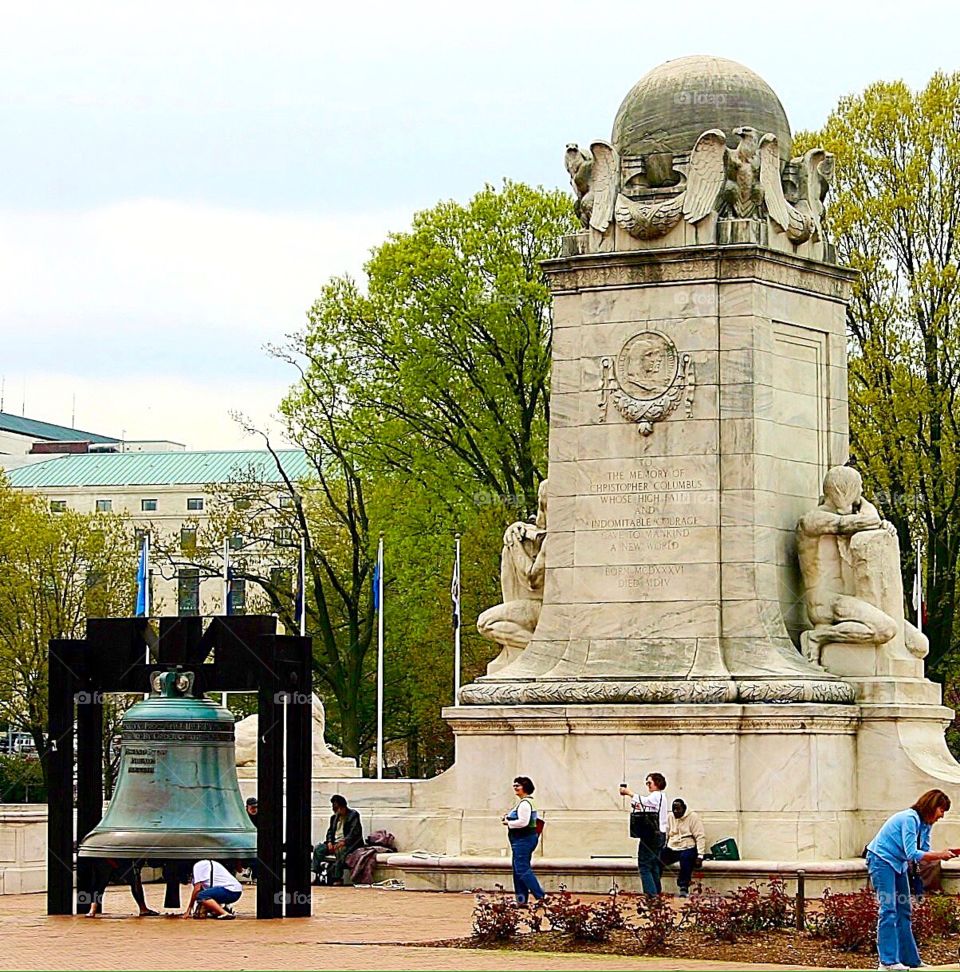 Tourists. Christopher Columbus Memorial, Washington, D.C. - people enjoying spring mission 