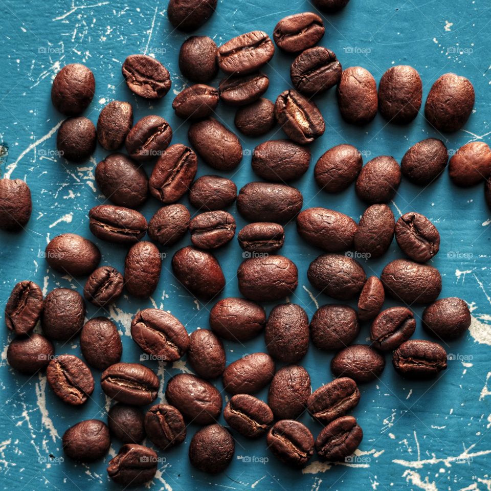 coffee beans on blue background