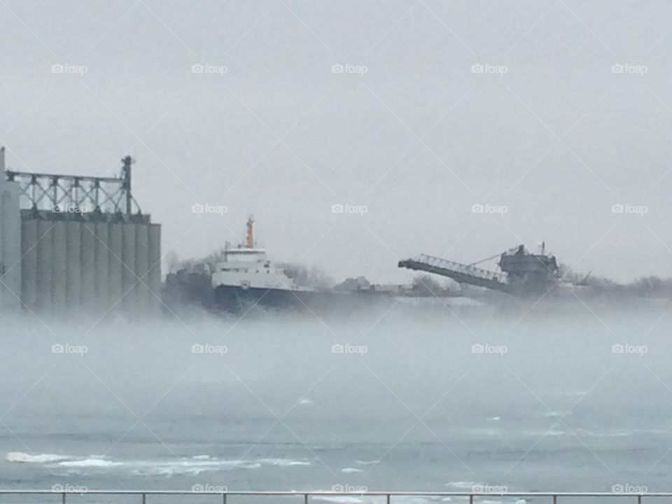 Freighter in fog