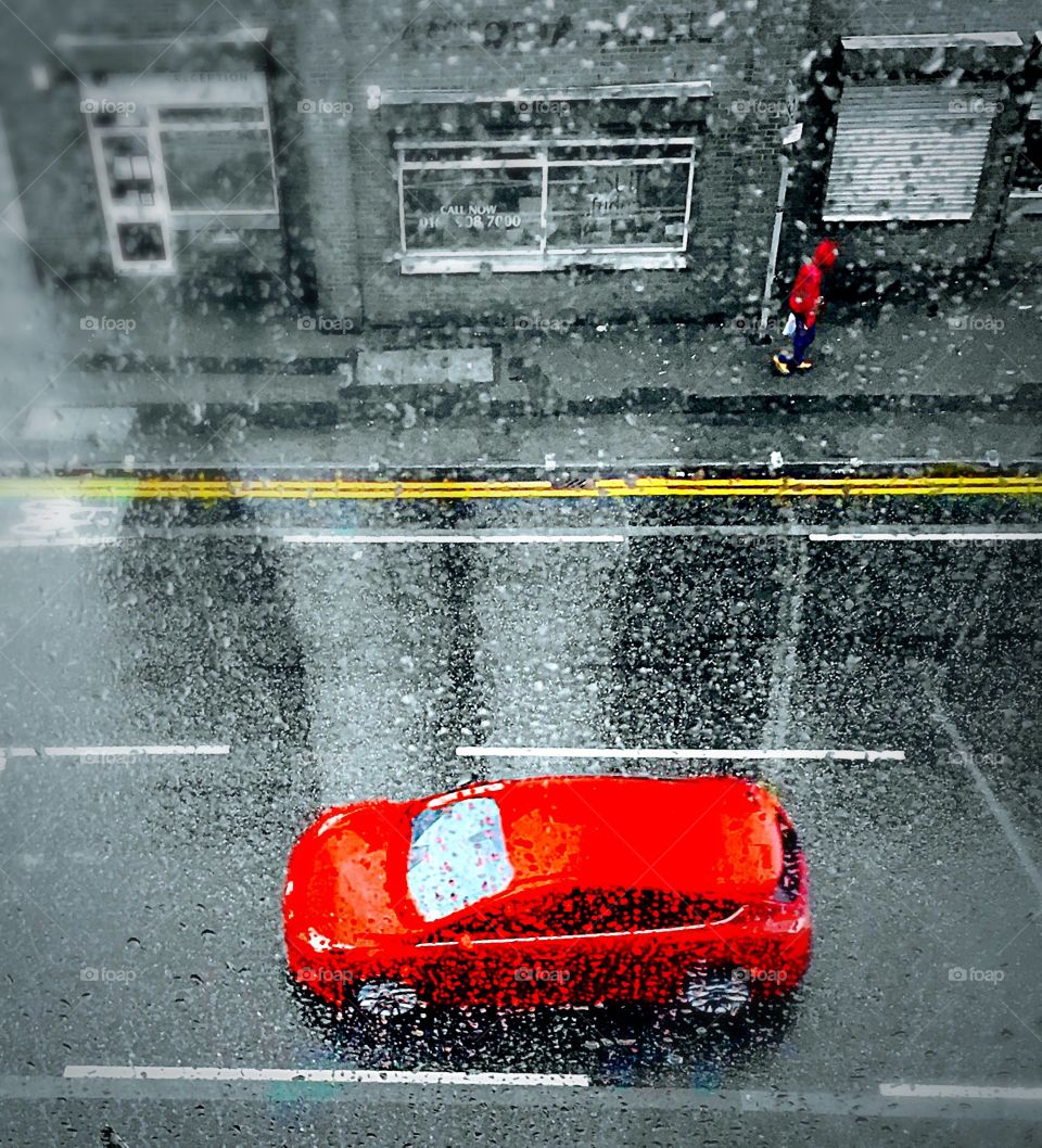 Rainy view of car