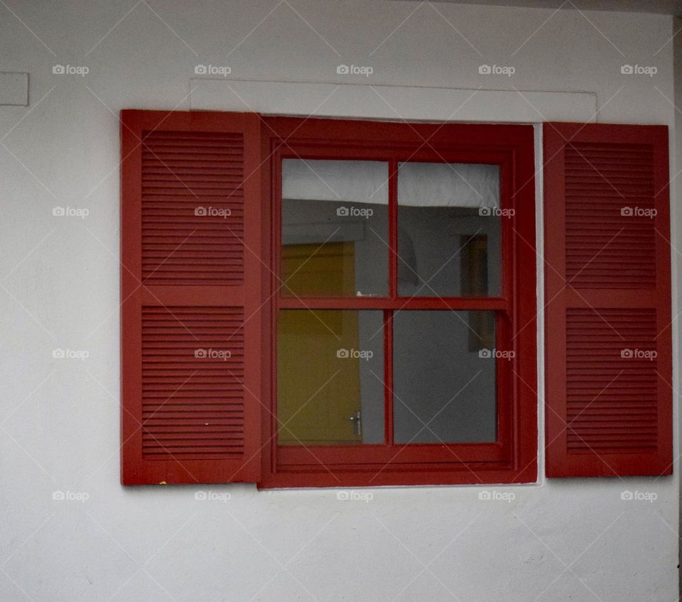 Red window shutters