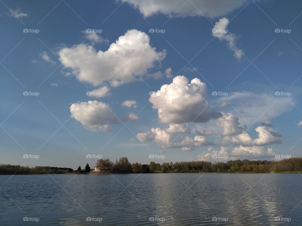 beautiful landscape lake and clouds blue sky background, beautiful nature