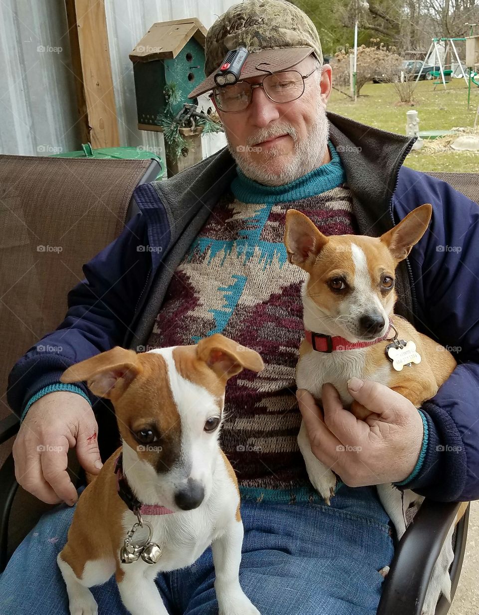 Portrait of a man with pets