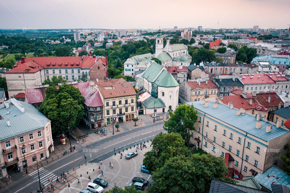 Lublin cityscape. View of old town from Trynitarska Tower