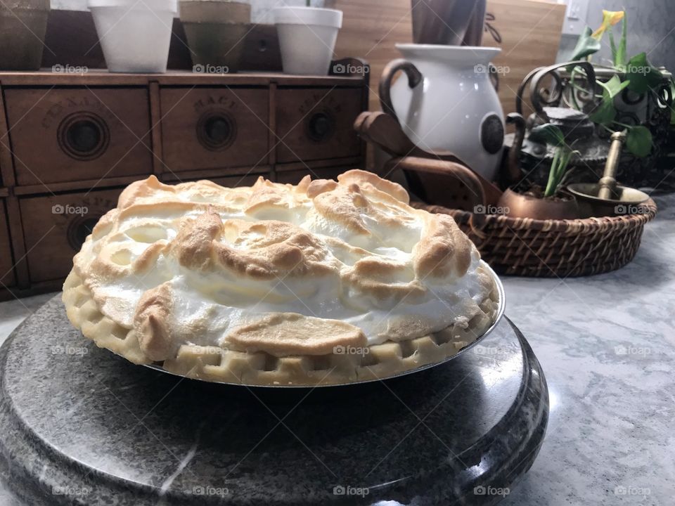 Fresh homemade lemon meringue pie 