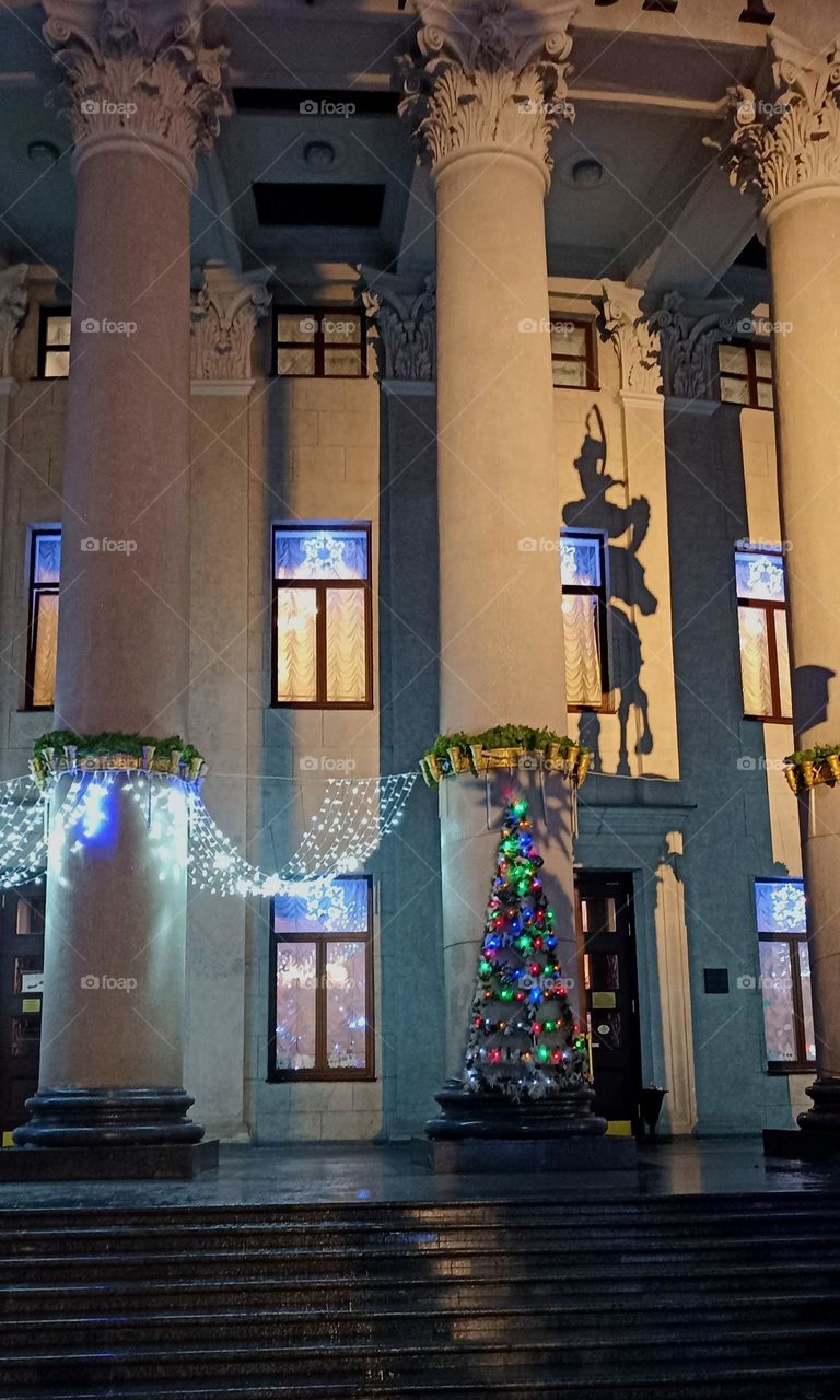 beautiful night windows light street view Christmas time