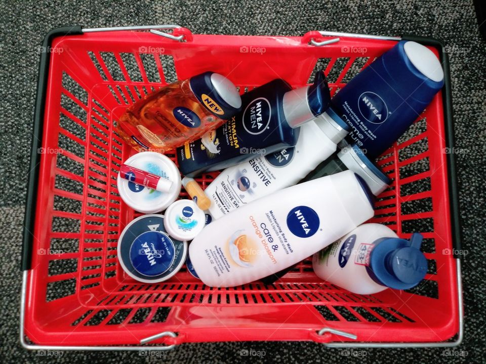 Nivea products in shopping basket