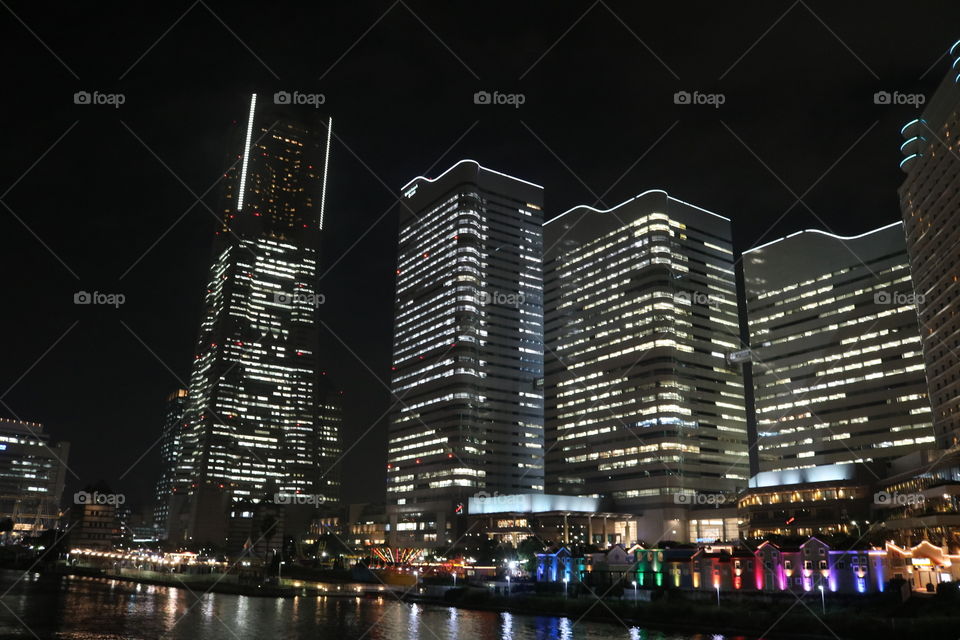The Beautiful Night View of the Skyscrapers 