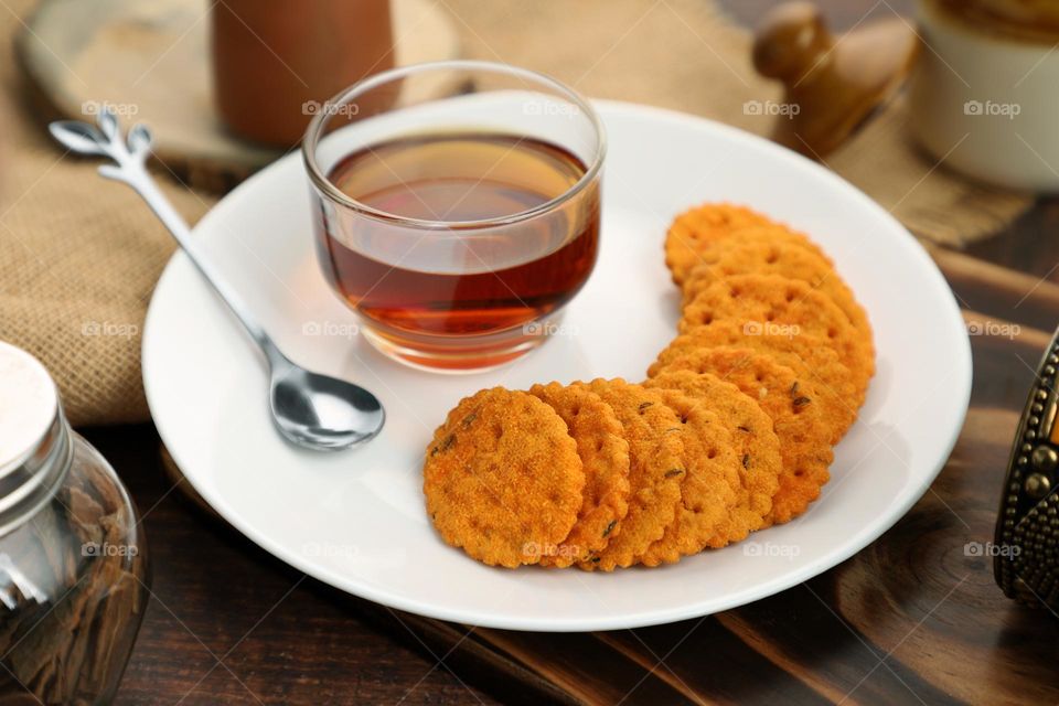 Indian tea time snack Chai puri with tea