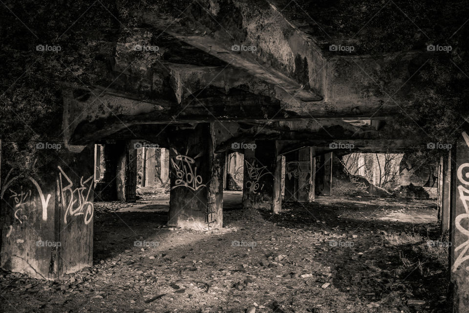 Old WWII ruined german concret factory. Synthetic gasoline factory in Police in Poland 