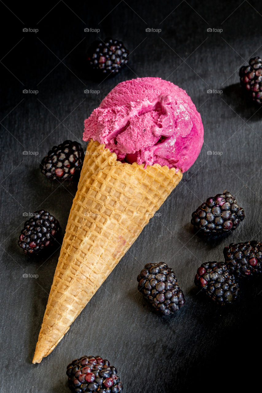 blackberry ice cream cone