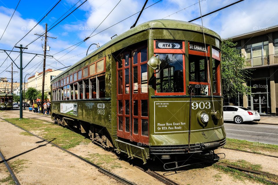 Tram train cable car in New Orleans Louisiana 