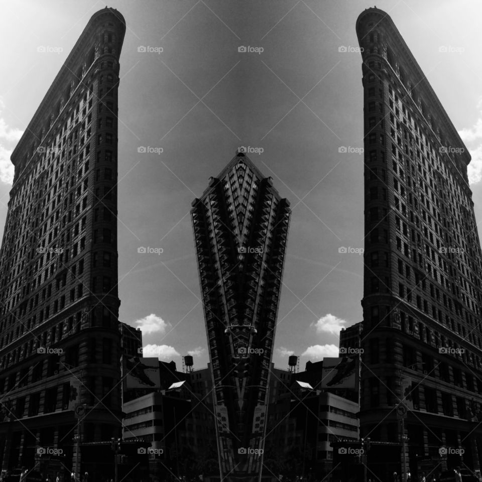 Flatiron Building on 23rd Street in New York City - Black and White - May 19th 2017 - Afternoon - Edited to be a split image with Layout App.