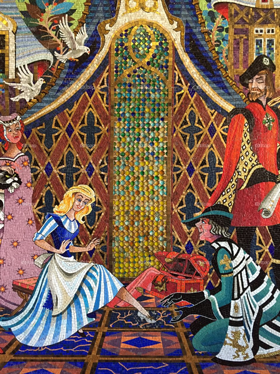 Mosaic tile scenes Cinderella's castle 
