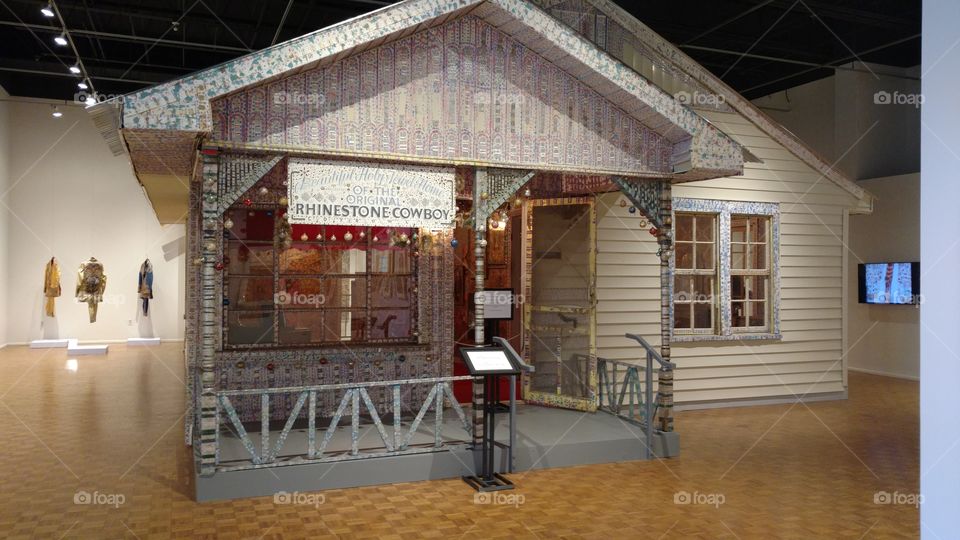 "Beautiful Holy Jewel House of the Rhinestone Cowboy" at the John Michael Kohler Arts Center in Sheboygan, Wisconsin 

front of the house