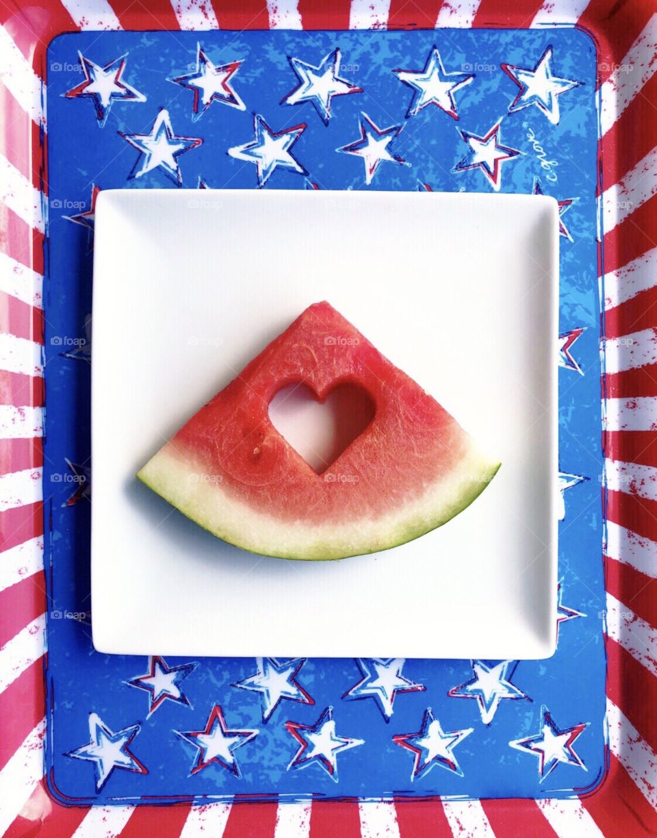 All American Summer! Slice of watermelon with a heart cut in the center. 