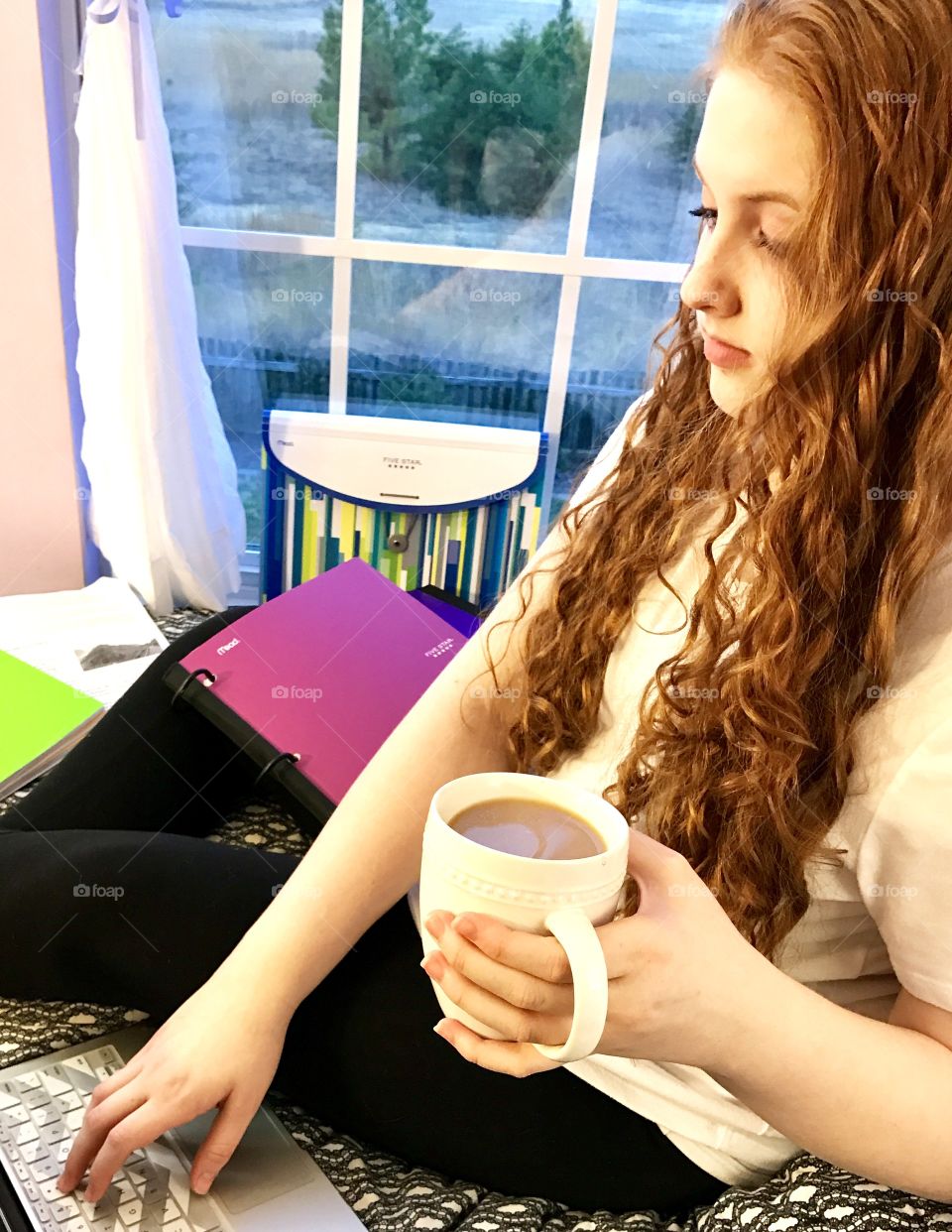 Side View girl studying