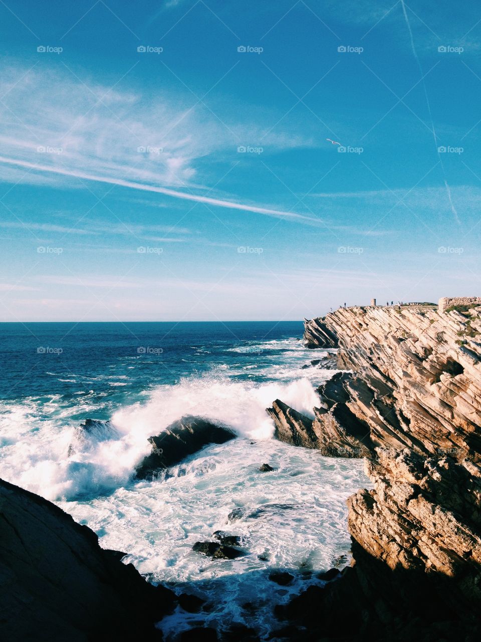 Awesome Atlantic Ocean. Sand beach and cliffs. Big waves.