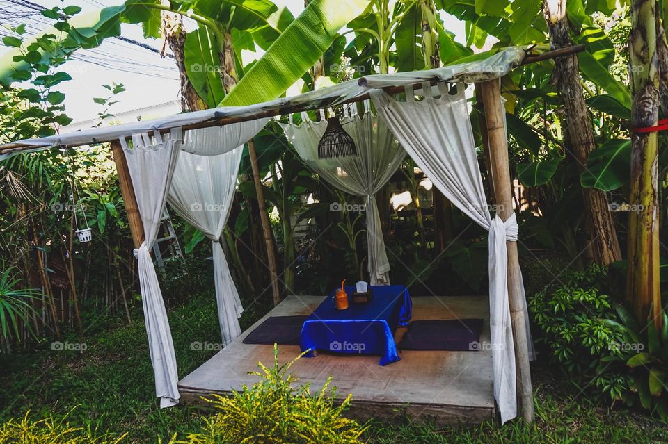 Adorable garden cabana for lunch in Chiang Mai, Thailand 