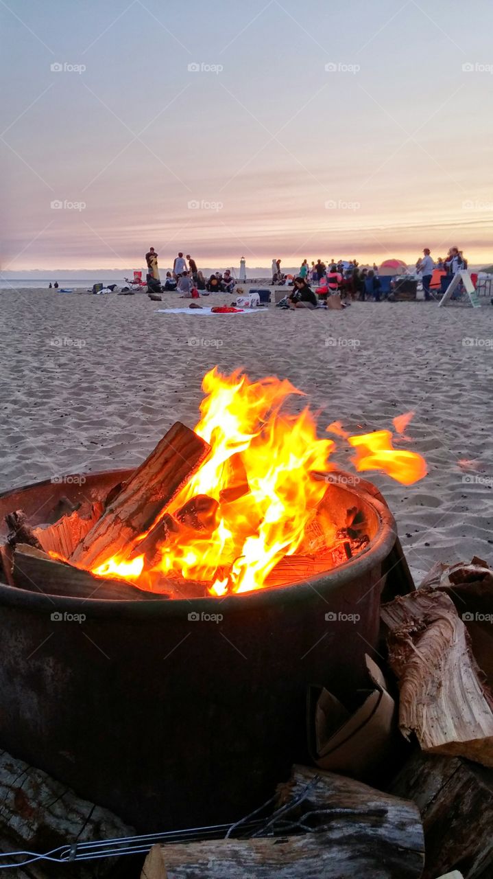 summertime beach bonfire