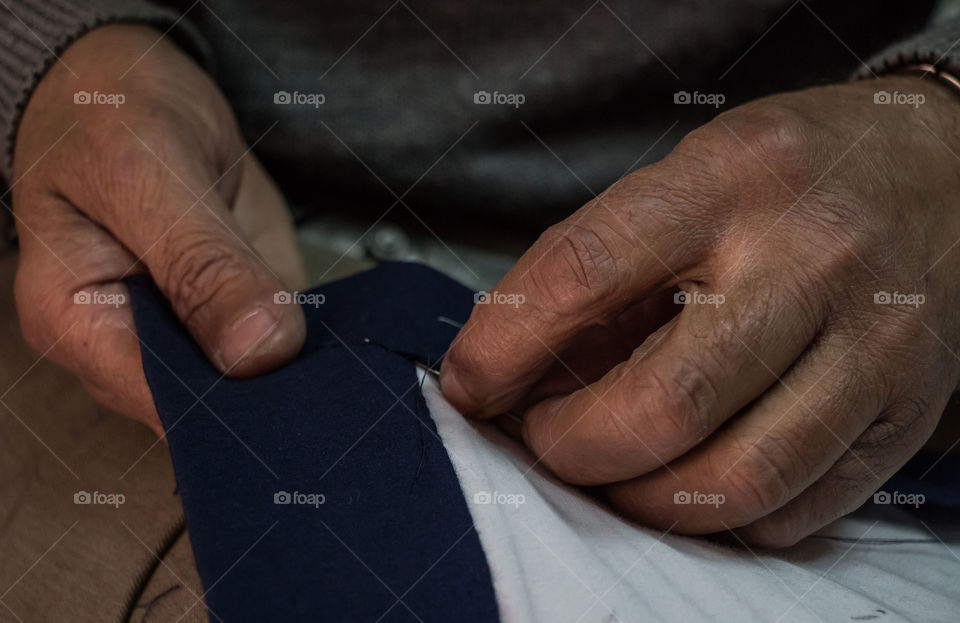 Close-up of a person sewing