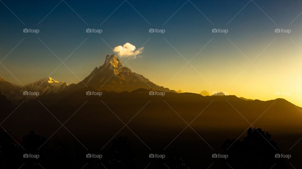 Shining Mount Fishtail at Pokhara, Nepal