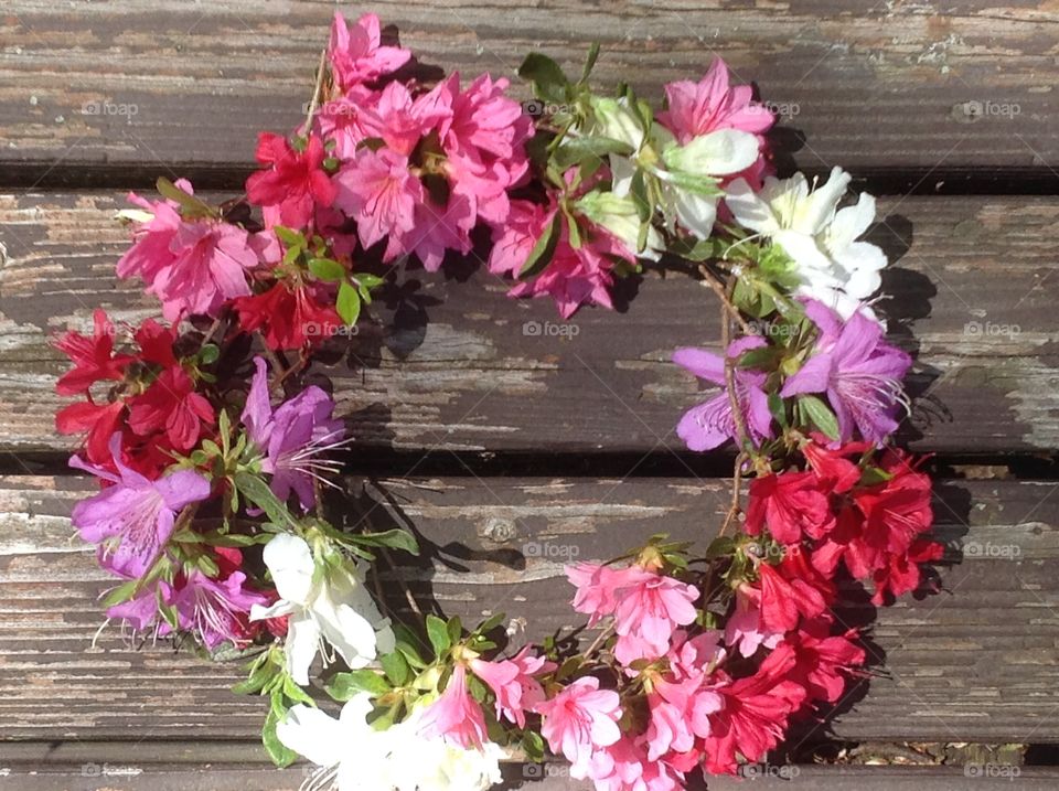 A photo of a handmade beautiful Spring flower crown.