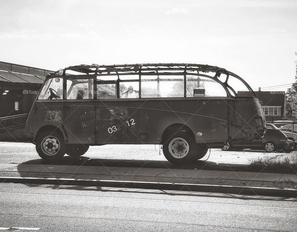 Old busted shell of a coach 