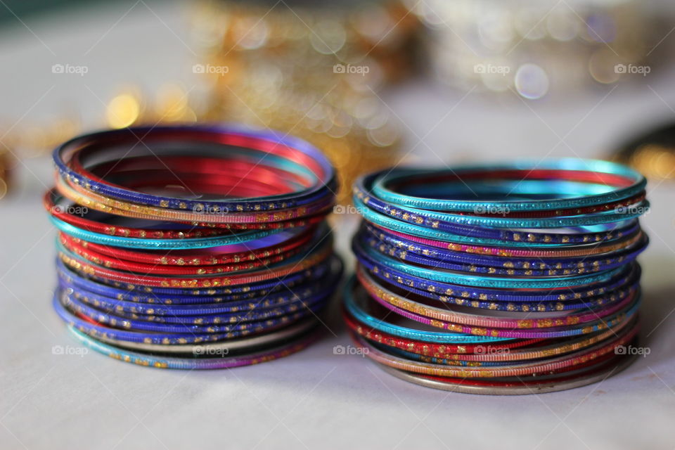 Stack of colourful bangles