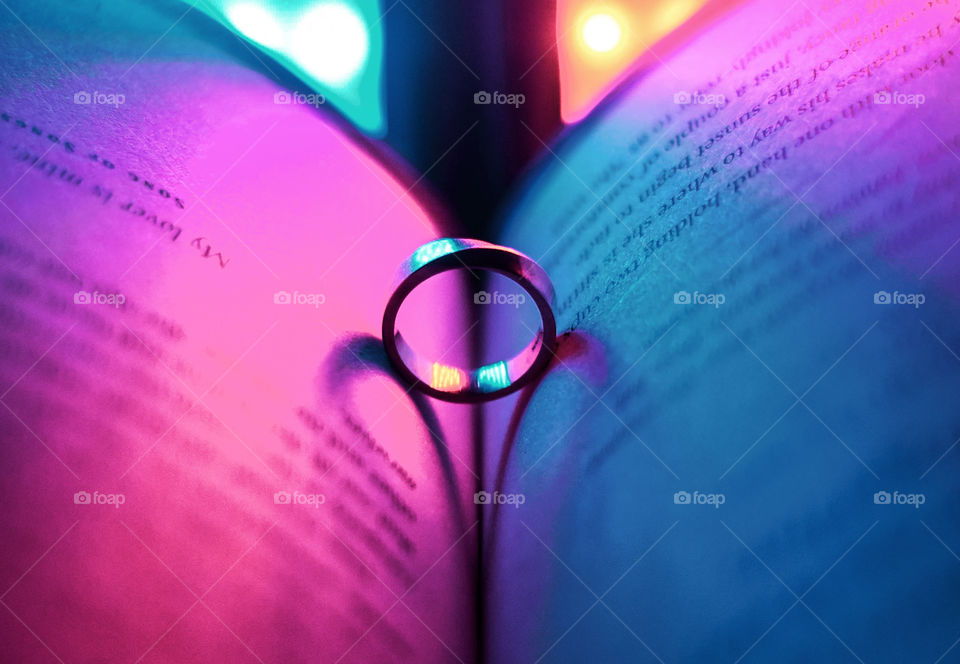 Experimenting with shadows 101: One ring can produce two more rings if you set the lights properly! Here’s to my wedding ring and the wedding book.