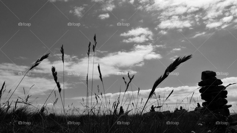 Stacked stones in black and white