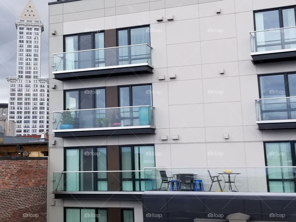 Cute Blue tinted Apartment windows. No edits. Seattle