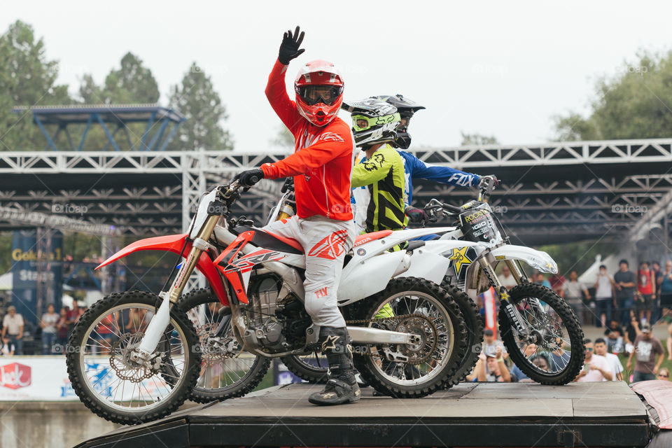 Motorcross professional riders on stage at the state fair