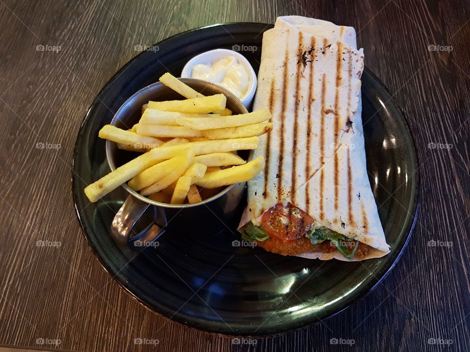 Chicken briest wrap with french fries