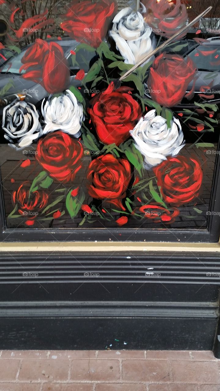 roses painted on glass