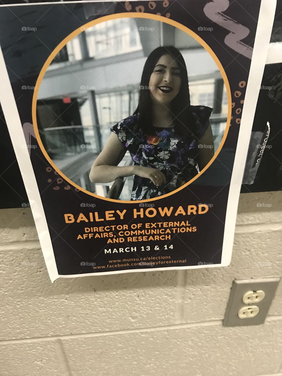 Yet another student union poster found on the MUN St. John’s campus during the annual student union elections. Every candidate has to list their 1) name 2) position they are a candidate for 3) voting days and 4) link to the MUNSU website URL for vote