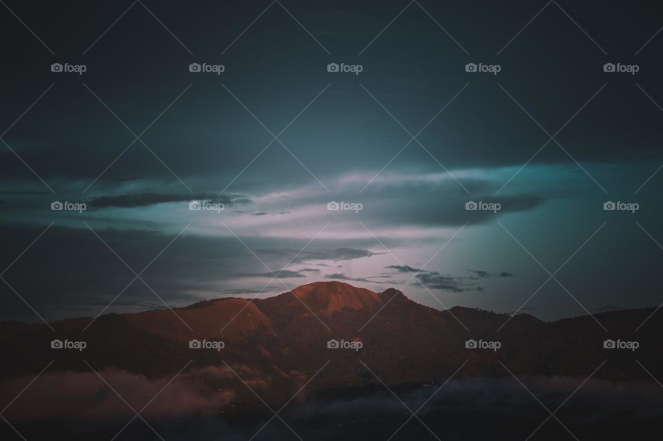 The evening light touching the peak of Shirui mountain in Ukhrul, Manipur, india