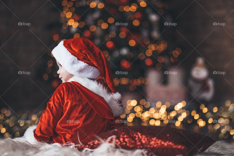 little santa and christmas tree