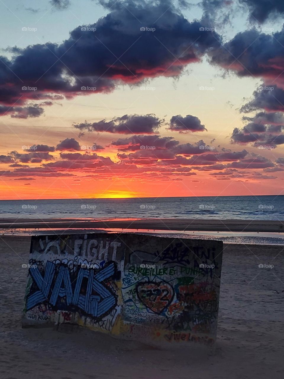 bunker at sunset in Deauville