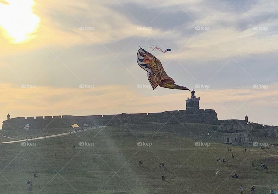 Colorful kite in summer sunset