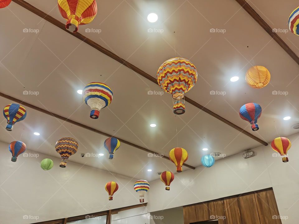 Ceiling with air balloons. It's a creative design in a Japanese restaurant.