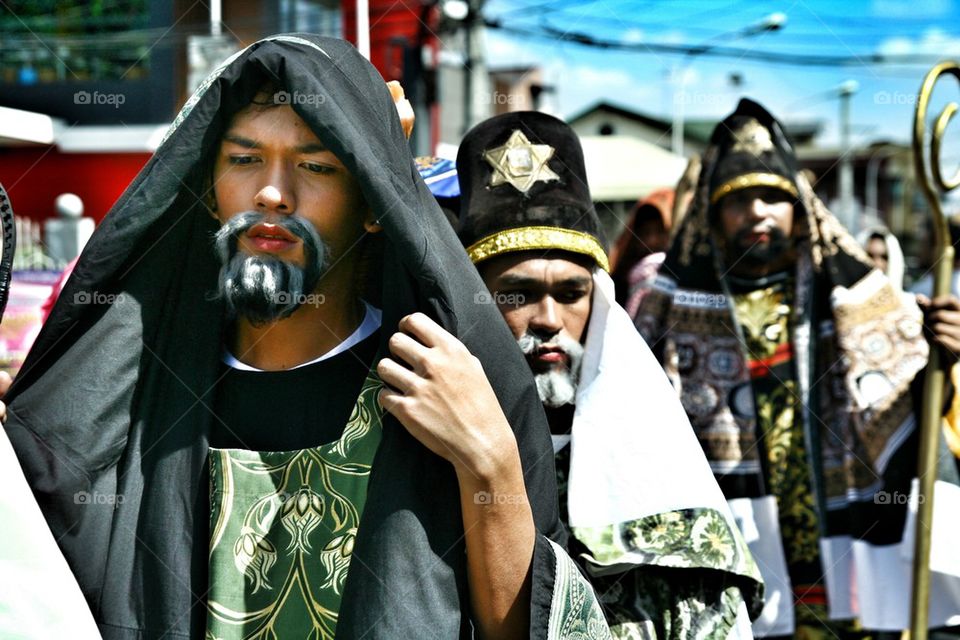 characters in the reenactment of the death of jesus christ in cainta, rizal, philippines, asia