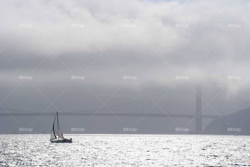 Sailing in a foggy day near Golden Gate Bridge