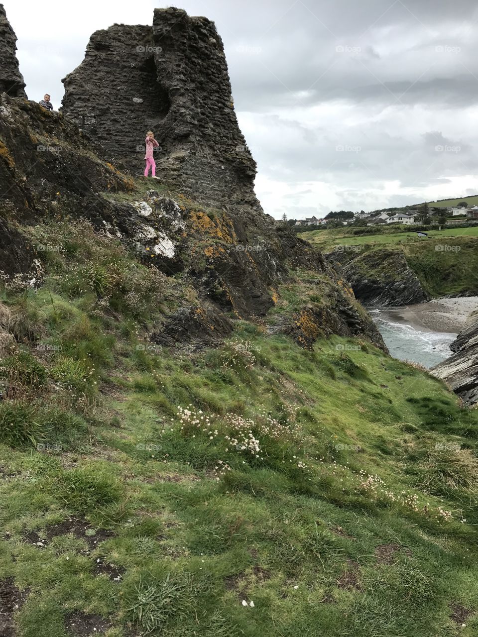 Black castle ruins in Wicklow Ireland and my kids