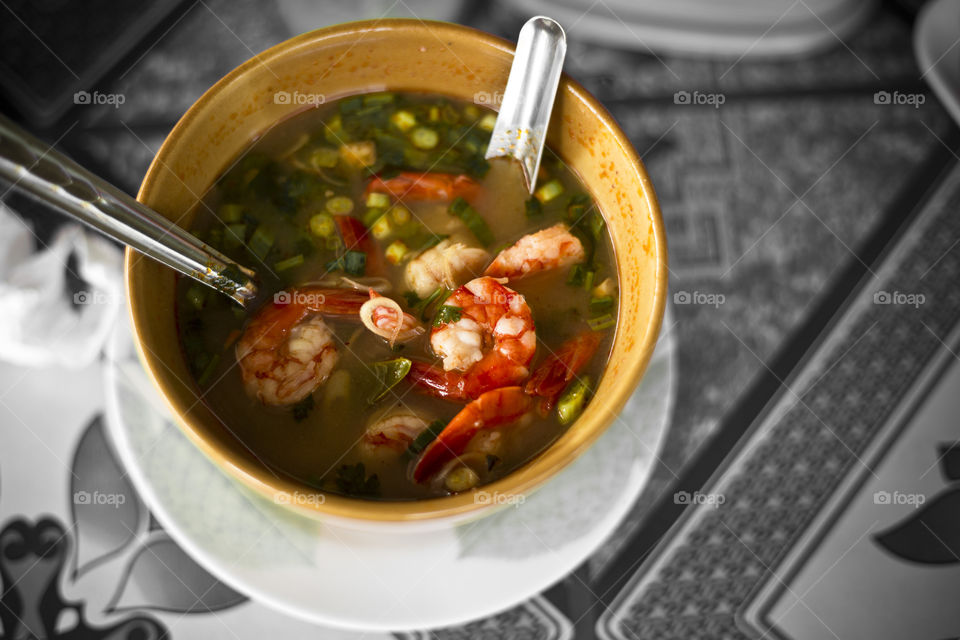 Thai spicy prawn soup tom yum goong