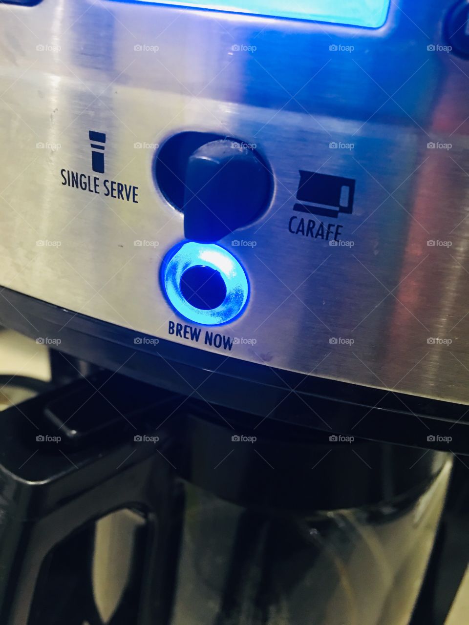 Coffee machine set to “brew now”