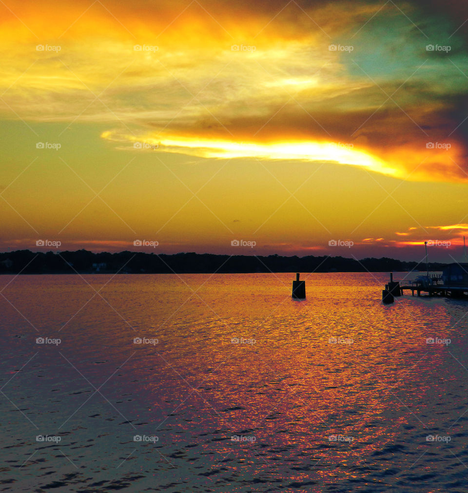 View of a lake at the time of sunset