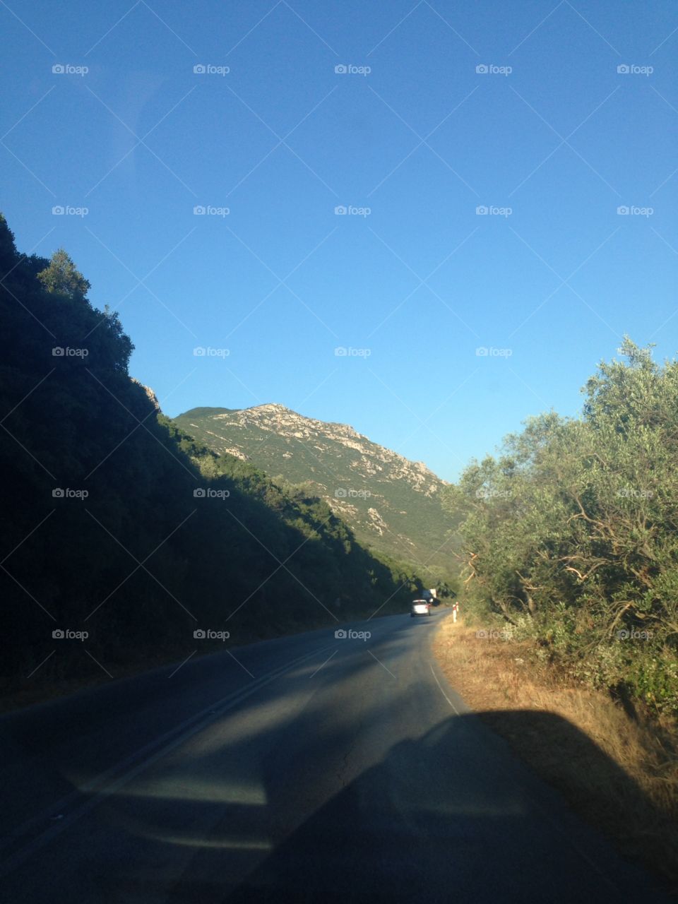 Road in Corfu. Driving around Corfu, Greece