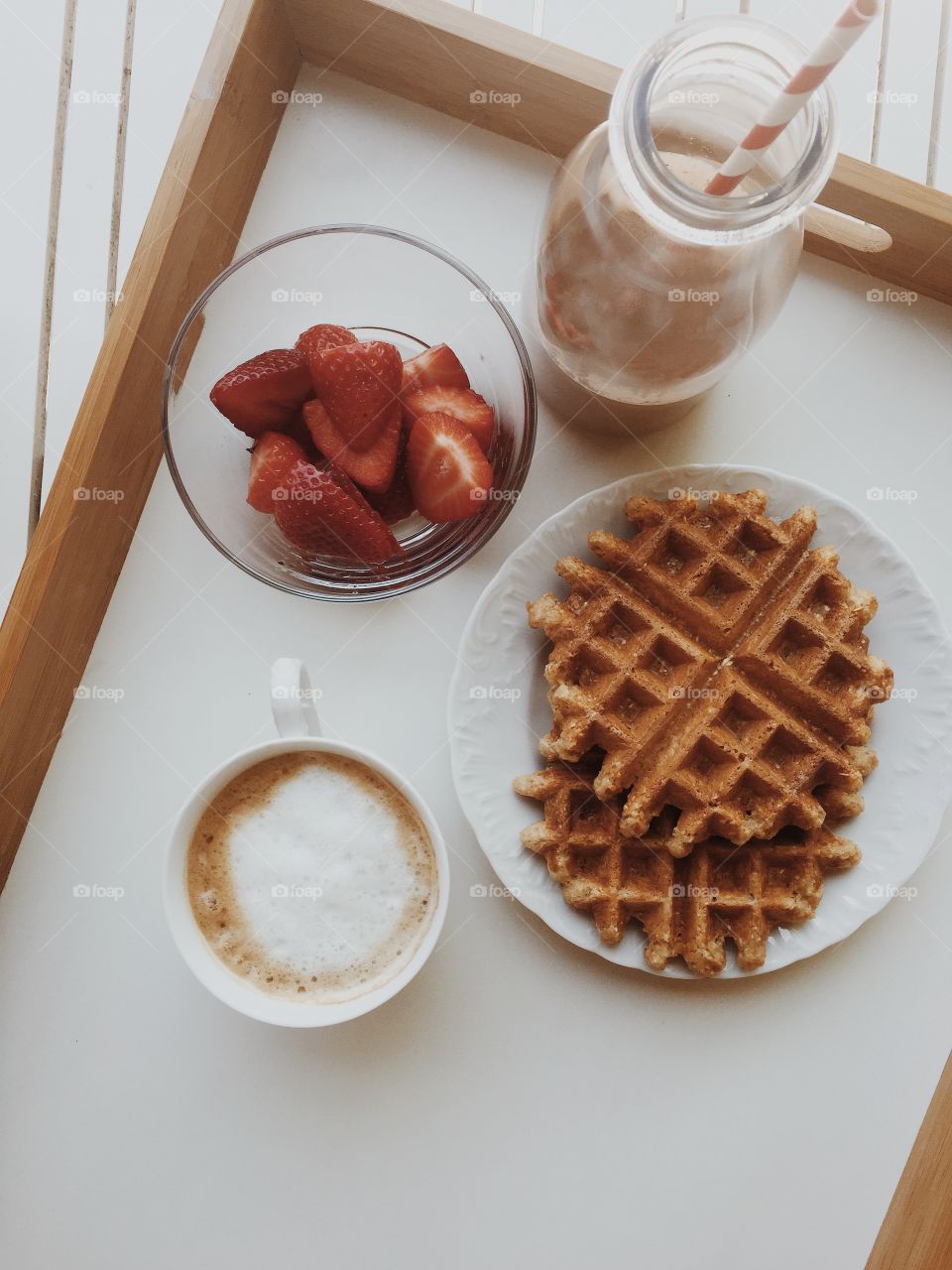 Coffee waffles and fresh fruits